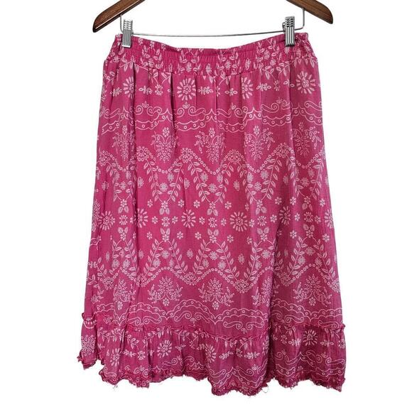Y2K Mile Gabriella Peasant Skirt Womens Size XL Pink Floral Pink Boho Ruffles - Picture 1 of 10